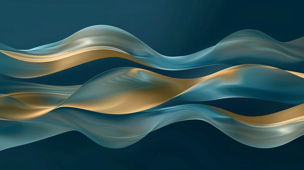 Professional therapy visualization showing flowing lines transitioning from deep blues through dark teal to healing golds, symbolizing the journey through depression counseling and online therapy